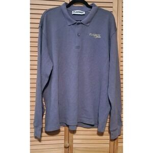 Playboy Open By Pacsun Long Sleeve Mens Polo Shirt Large Gray Collared